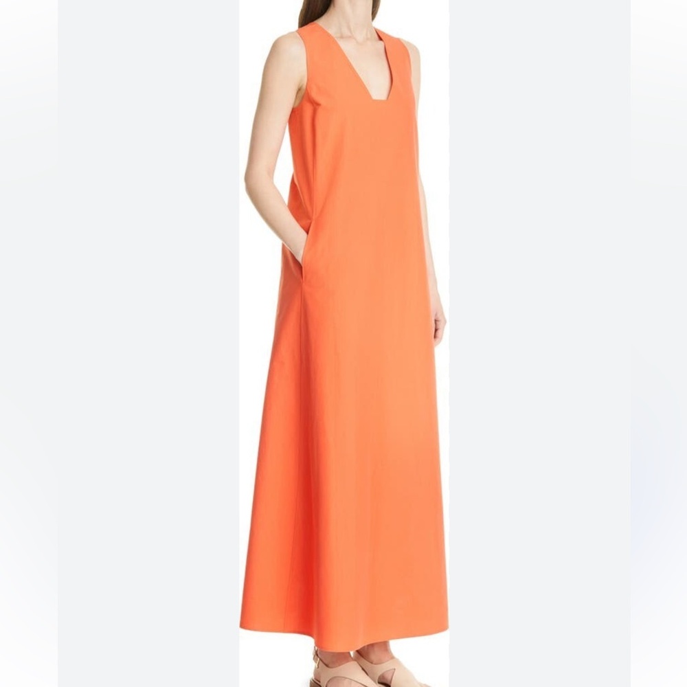 🧡NWT LAFAYETTE148NY HARPER COTTON POPLIN DRESS IN VIBRANT PERSIMMON SIZE L - Picture 6 of 13